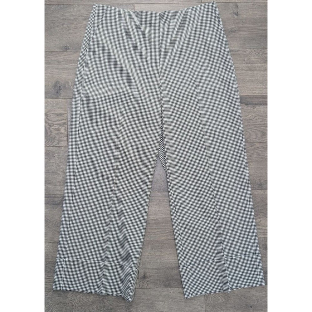 Theory Women’s HW Cuff Pant Tailor Check Wool Trousers Black White Sz 10